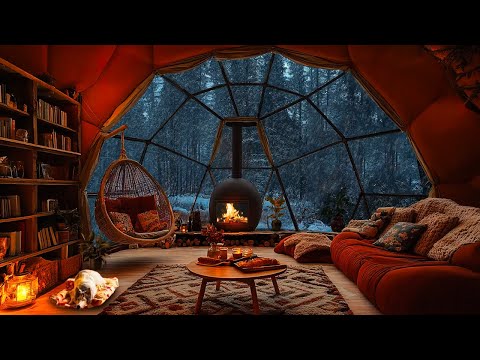 Unique Cabin With Snow Forest & Fire | Perfect Sound For A Good Night's Sleep,  Comfortable