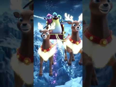 Penguin & Babies Ride Magical Reindeer on Sparkling Ice! ❄️🦌🐧✨ #Shorts