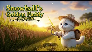 Snowball’s Golden Paddy Adventure 🐱🌾 | Cute Tiny Cat Harvest Story #Snowball #PaddyAdventure #cat