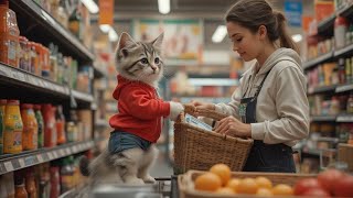 "Tiny Cat Goes Grocery Shopping: Cutest Adventure Ever! 🛒🐾"