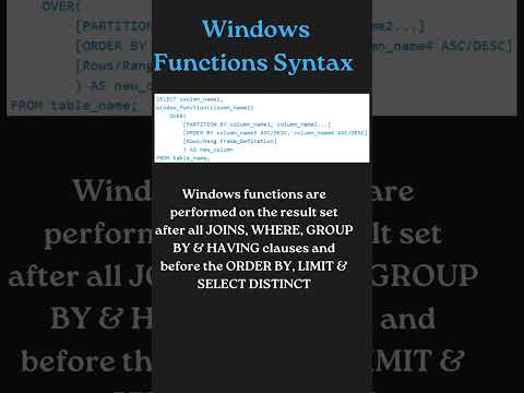 Windows functions in MySQL | Syntax | Types Of Windows Functions |#mysql