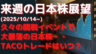 来週の日本株展望(2025/10/14~).     久々の関税イベントで大暴落の日本株・・TACOトレードはいつ？