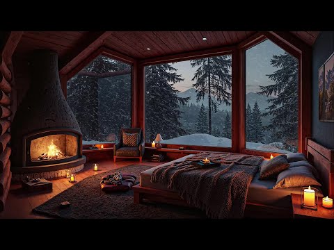 Soft Jazz in Cozy Cabin Ambience on Snowy Day 💤 Blizzard & Fireplace Sounds to Chill Out