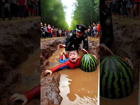 Spider-Man falls in the mud and is helped by the police. #avengers​ #ironman​ #sirenhead​ #shorts​