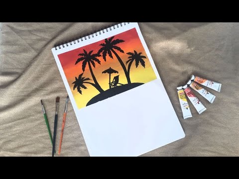 Easy Sunset Silhouette Painting/ acrylic painting