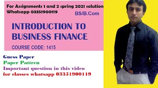 AIOU 1415 assignment spring 2021 || 1415 AIOU AIOU 1415 || Business Finance Assignment spring 2021
