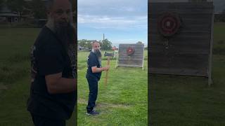 Professional Axe and knife throwing Viking from Sweden having fun with a BIG AXE #axethrower #viking