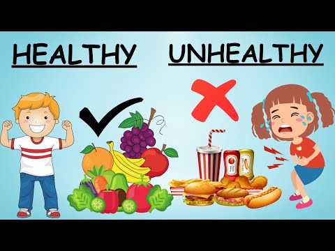 Healthy food | Unhealthy or junk food | Healthy and junk food in English | concept of foods