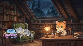 🩵 4 Hours Pomodoro Timer | Rainy Attic Study with Cat | Ghibli Study & Work | 45/15 × 4