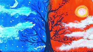Acrilic Painting  🎨 DAY & NIGHT CHILL 🎨| How to Draw | Magic Paintings | Relaxing Music