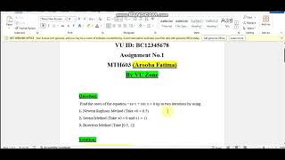 Mth603 Assignment#1 (Arooba Fatima) | 100% Correct Solution | MTH603 Assignment Solution 2024