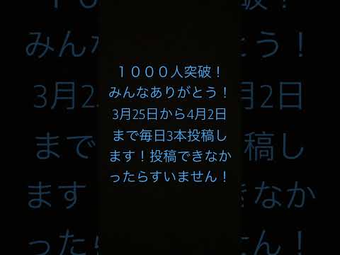 １０００人突破！みんなありがとう3月25日から4月2日まで毎日3本投稿します！投稿出来なかったらすいません