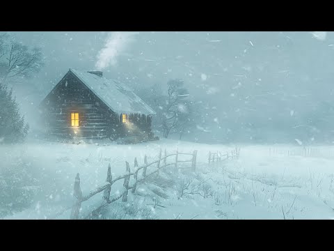 Snowy Winter Night with Calming Wind and Snowstorm Sounds for Deep Sleep
