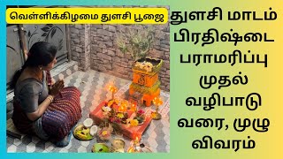 துளசிமாடம் வழிப்படும் முறை/ A detailed video of Thulasi planting, maintenance & Friday simple Pooja