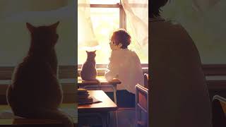 Cosy study with cat, chill, relax