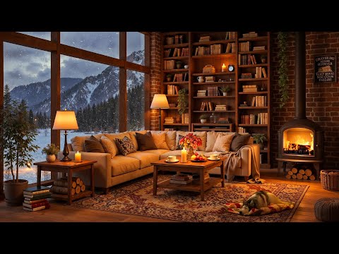 Smooth Jazz Instrumental and Crackling Fireplace in Cozy Reading Nook Ambience for Relaxation