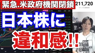 10/1【日本株に違和感】米政府機関閉鎖で日経平均400円続落。日本株空売り1.5兆円に爆増→高配当銘柄大幅安。総裁選で大荒れ警戒⁉ドル円147円。米国株、ナスダック、仮想通貨ビットコイン下落。