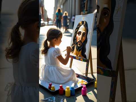 Pretty Girl drawing jesus savior on the street🥰🥰🥰#jesus #jesuschrist #god #baby #amen #shorts #edit
