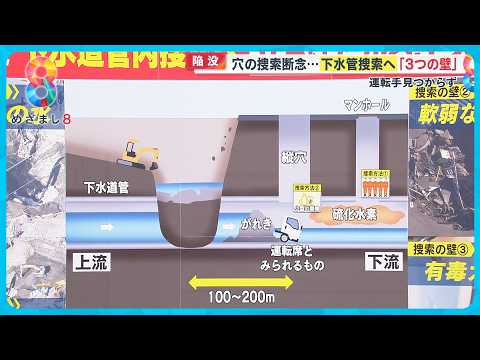 【八潮市道路陥没】穴の捜索断念し下水管捜索へ…運転手の捜索阻む｢３つの壁｣【めざまし８ニュース】