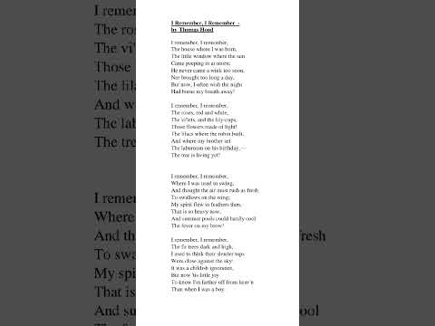 I remember I remember by Thomas Hood #poetry #poemrecitation #poetryrecitation #poetryreading