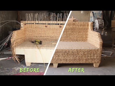 Rattan bamboo mat sofa production process! Chinese traditional craft factory!