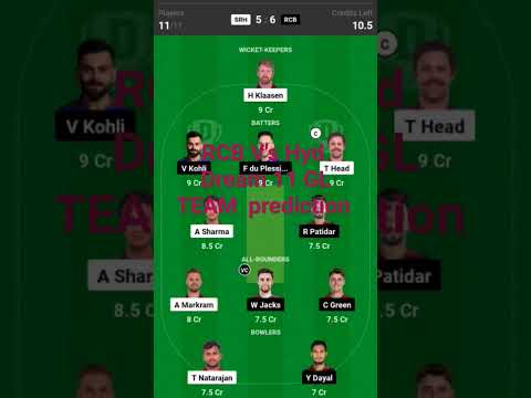 RCB V's Hyd #dream11 #2024ipl #predictions #ipl #viratkohli #viral #viralshorts #cricket #cricketlov