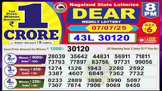 Dear Lottery Sambad Evening 8 PM today 07.07.25 Nagaland State Lottery Result