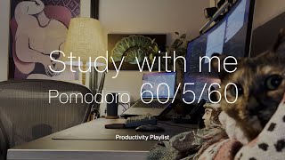 Study with me Pomodoro 60/5/60・ambient piano music・sometimes cat