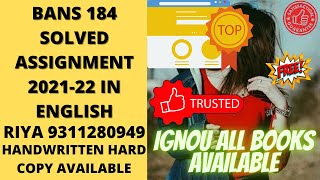 BANS 184 SOLVED ASSIGNMENT 2021-22 IN ENGLISH