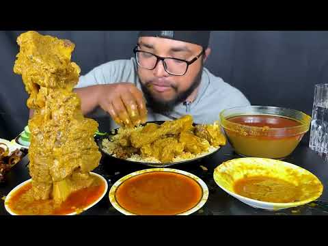 ASMR EATING MUTTON LEG ,PRAWNS ,LIVER CURRY WITH SHORBA #mukbang #prawns #asmreating