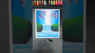 Easy Waterfall Scenery Drawing🎨 |Oil Pastel Art #art #oilpastel#shorts