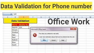 Data Validation for Phone number in Excel 💯🔥🔥🔥 office work