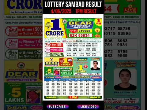 Nagaland State Dear Lottery Sambad Result  Morning 1PM Result 4.06.2025