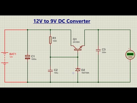 12V to 9V DC Converter | Zener Diode Voltage Regulator Circuit Simulation in Proteus