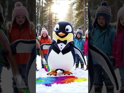 Color Splash in Snow by Penguin! 🌈🐧❄️ #Shorts