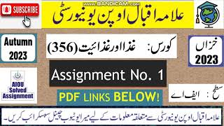 ⏩ AIOU Code 356 Solved Assignment No.1 Autumn 2023 || Subject: Food and Nutrition | Level: FA/ I Com