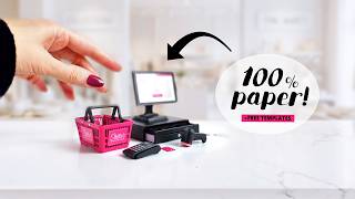 DIY Miniature Retail Starter Pack! How to make a Dollhouse Checkout Set for Barbie Dolls (w/ Paper!)