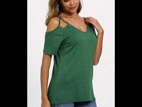 Minclouse Women's Summer Short Sleeves Tops Cold Shoulder V Neck Shirts Casual Strappy Tees $18.99