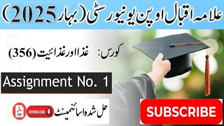AIOU Code 356 Solved Assignment No. 1 Spring 2025 || Subject: Food and Nutrition || Level: FA/I.Com