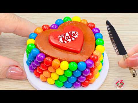 Mini Rainbow Kitkat Heart Cake with Colorful Surprise Inside | Best of Rainbow Kitkat Cake Recipe