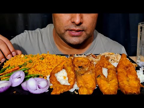 ASMR: EATING SPICY MUTTON BIRYANI+FISH CURRY+MUTTONLIVER+GREEN CHILLI ||  REAL MUKBANG || #HkEats