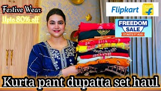 Flipkart Freedom sale upto 80%off Festive wear Kurta pant dupatta set haul (Anarkali, straight)
