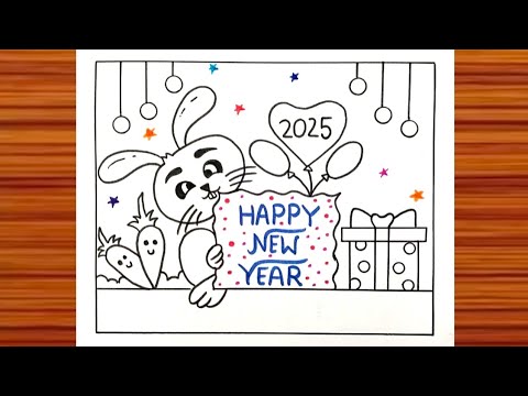 New Year Poster Drawing 2025 / Happy New Year Scenery Drawing / Drawing On New Year 2025 Easy Steps