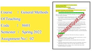 B.ed Code 8601 Solved Assignment Spring 2022 | 8601 Solved Assignment Spring 2022 | Assignment 2 |