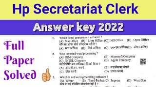 Hp Secretariat Clerk answer key 2022 | Full paper solved 👍