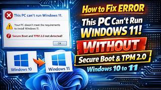 How to Fix Error This PC Can't Run Windows 11 | WITHOUT Secure Boot and TPM 2.0 ( Windows 10 to 11).