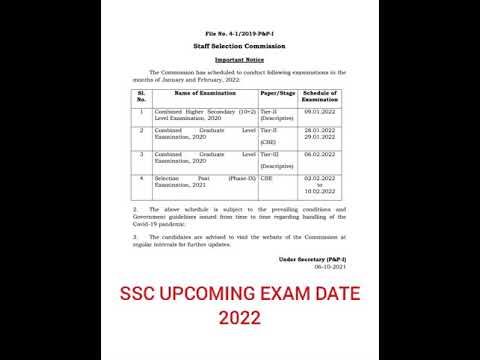 SSC UPCOMING EXAM DATE 2022