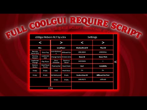 Roblox Require Script Showcase #24 | c00lgui Reborn by v3rx