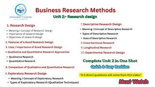 Business Research Methods Unit 2 | Concepts of Research Design | MBA Complete Lecture