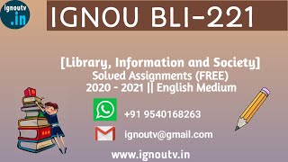 IGNOU BLI-221 Solved Assignment January 2021 [FREE] || IGNOU BLIS || BLI-221 || IGNOU TV || IGNOU ||
